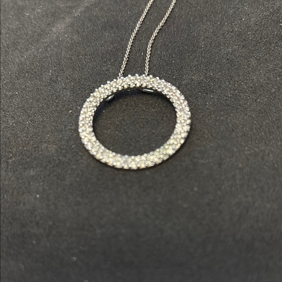 Sparkling 925 Sterling Silver   Rhinestone Circle Necklace - Picture 3 of 8